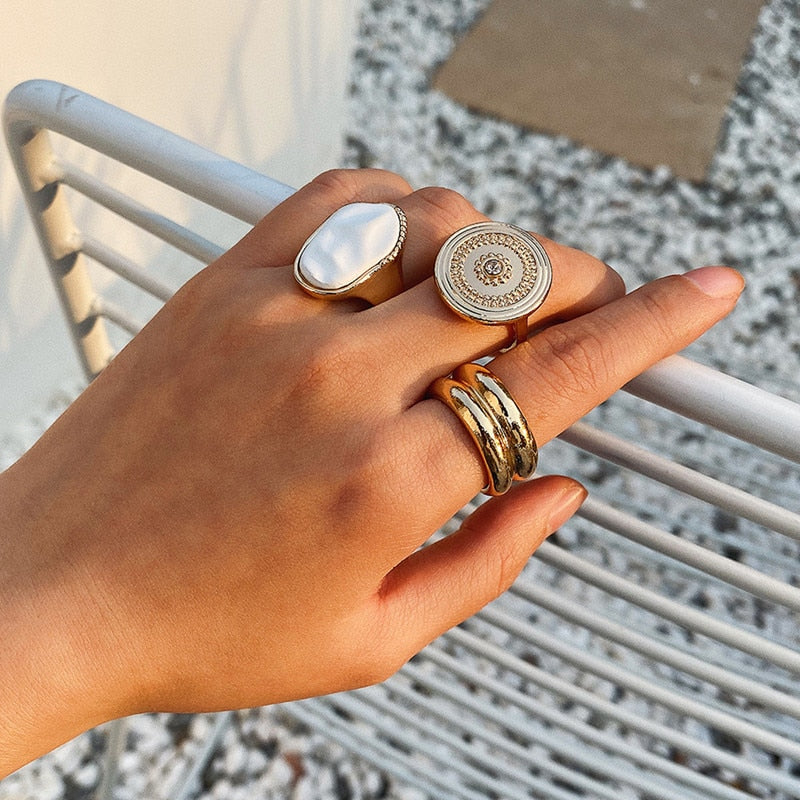 New 3 Pieces/Set Gold Color Metal Ring