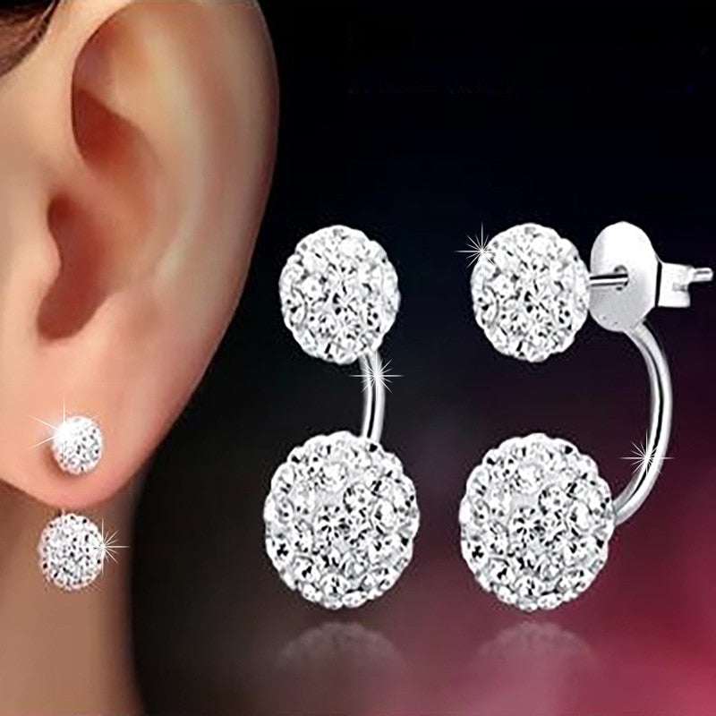 Double Ball Design 925 Sterling Silver Ladies' Stud Earrings
