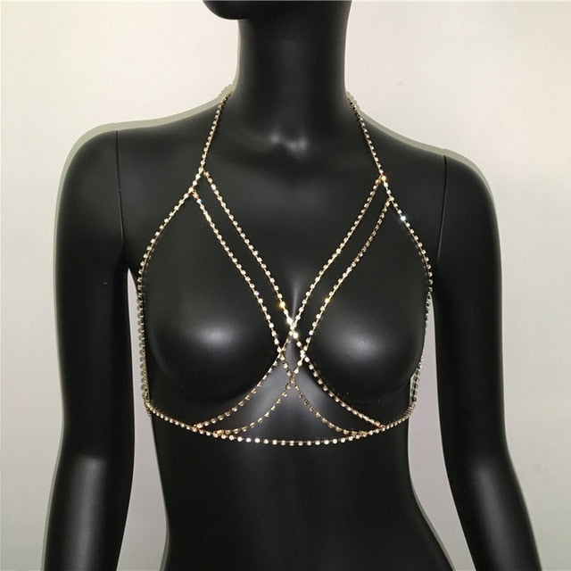 Shining Rhinestones Chest Cross Body Chain