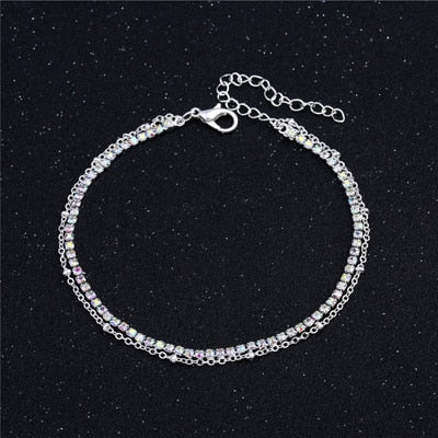 Women Double Foot Chain Cavigliere Silver Color Chain De pied Ankle Bracelets