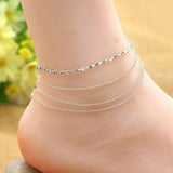 Women Double Foot Chain Cavigliere Silver Color Chain De pied Ankle Bracelets