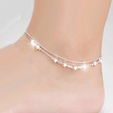 Women Double Foot Chain Cavigliere Silver Color Chain De pied Ankle Bracelets
