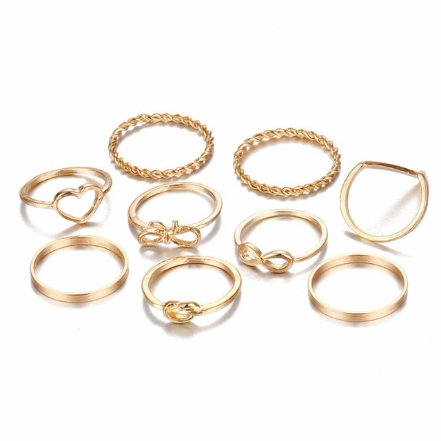 Original Design Gold Color Round Hollow Geometric Rings Set For Women