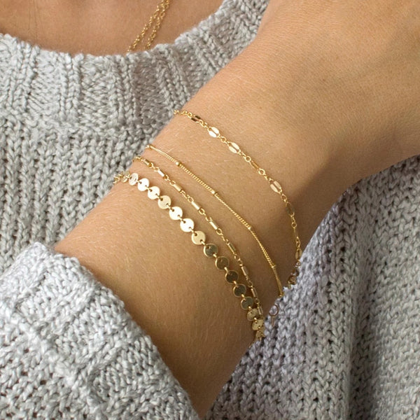 4 Pcs/set BOHO Multilayer Paillette Bangles Gold Silver color Tube Lace Satellite Chain Bracelets for Women