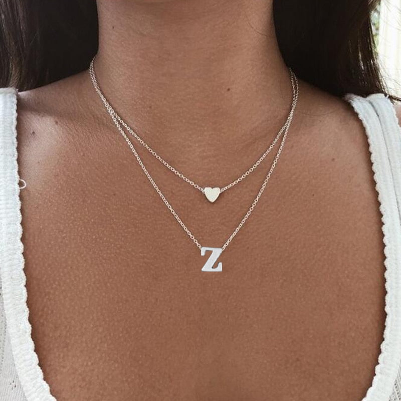Fashion Tiny Heart Initial Necklace